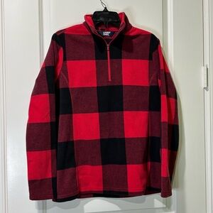 Land’s End Quarter Zip Buffalo Plaid Pullover Top Size Medium Red Black